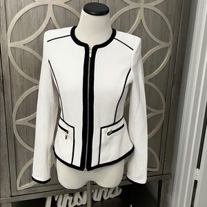 Calvin Klein Chic White and Black Zip-Up Jacket NWT